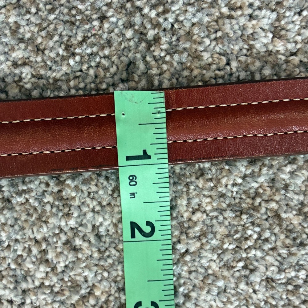 90's LL Bean Leather Belt Mens 34? Brown Brass Buckle USA Americana Heritage - Picture 5 of 9